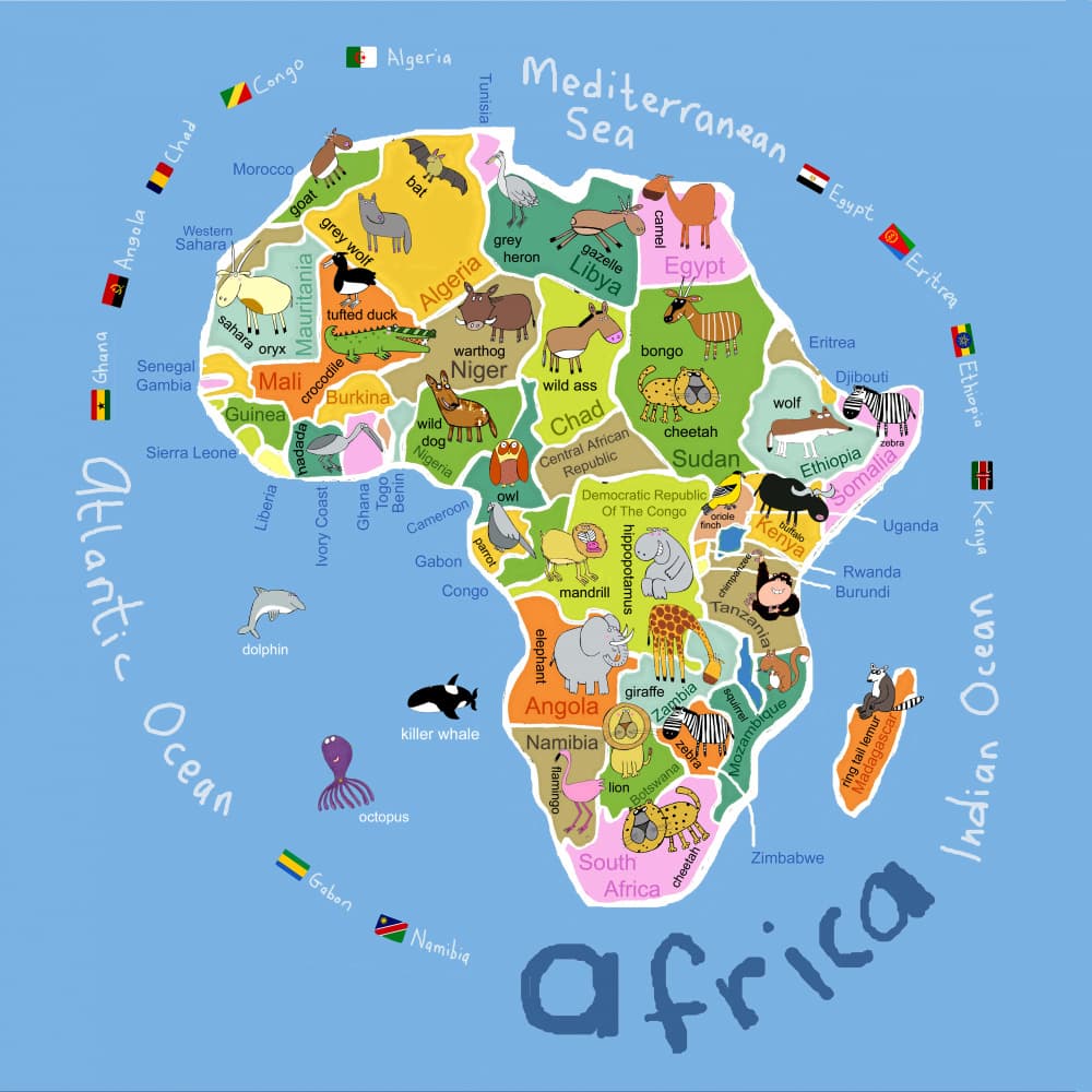 Kids Africa Animal Map by Carla Daly — canvas wall art