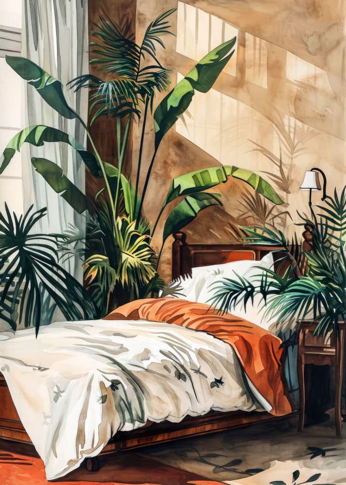 Bedroom Jungle Oasis by Justyna Jaszke — canvas wall art