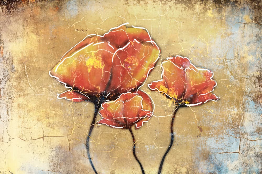 Textured Golden Poppies by Rafal Kulik — canvas wall art