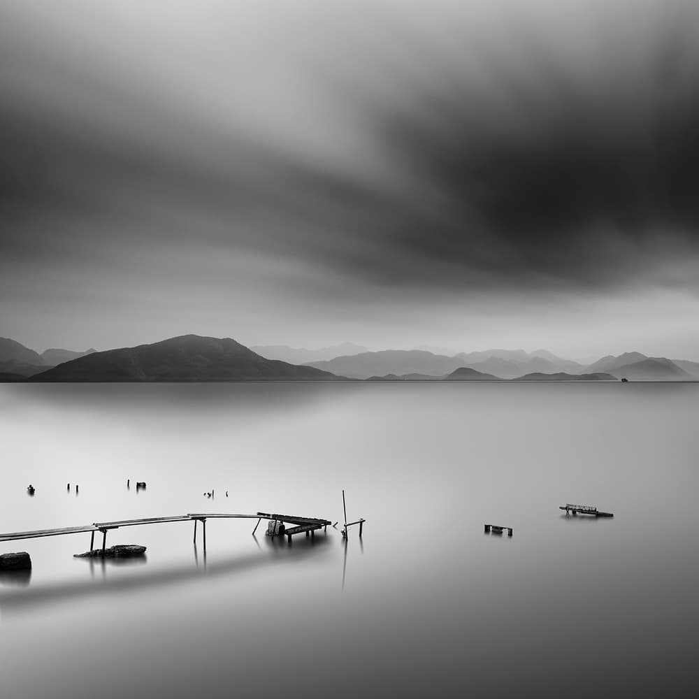Monochrome Lake Pier by George Digalakis — canvas wall art