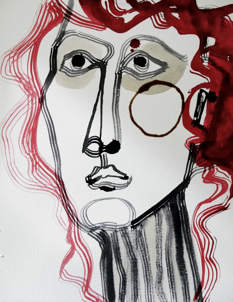 Red Haired Abstract Face by Doris Schmitz — canvas wall art