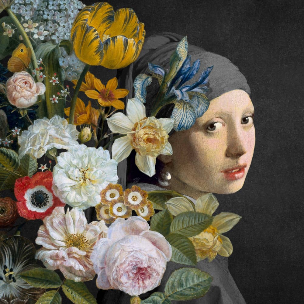 Classic Girl Floral Portrait by Marja van den Hurk — canvas wall art