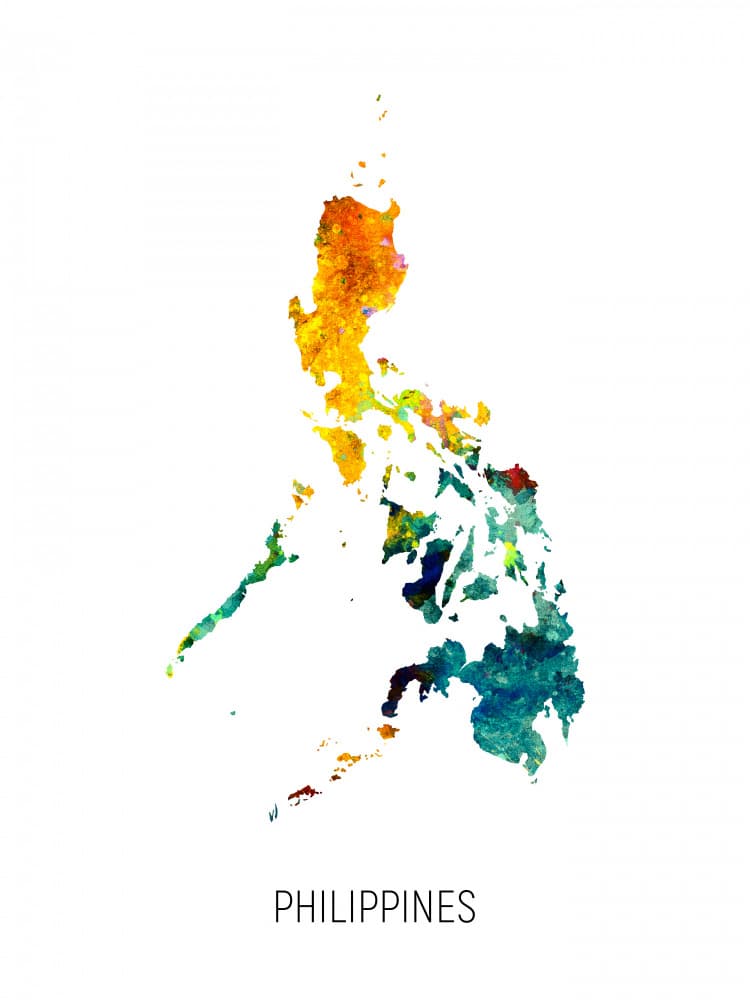 Vibrant Philippines Map by Michael Tompsett — canvas wall art