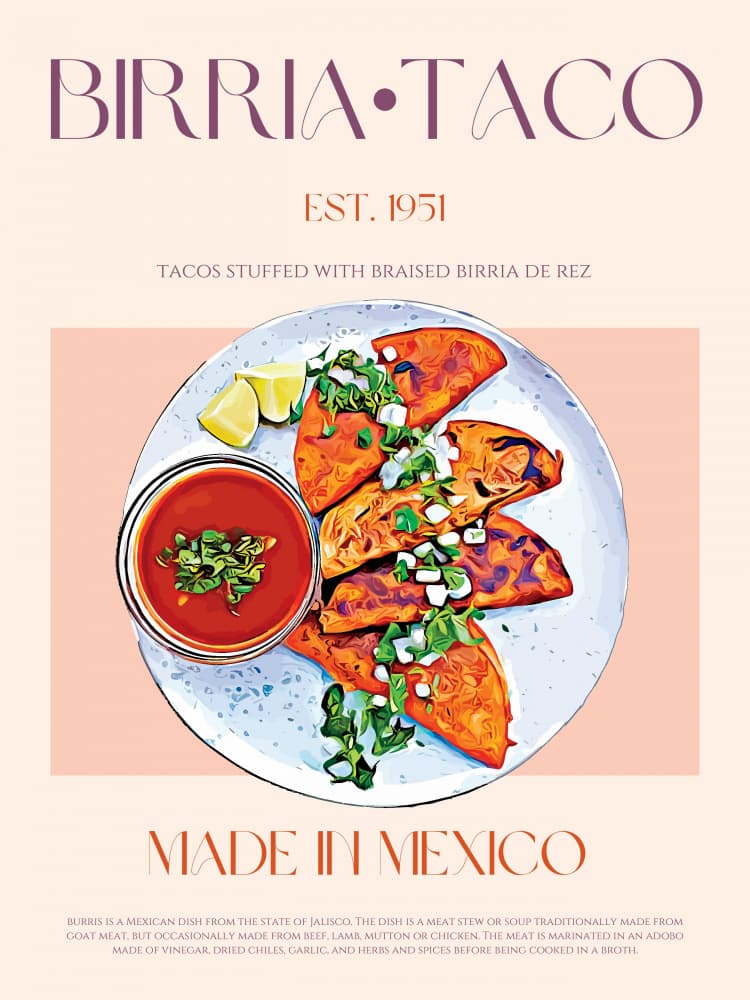 Delicious Birria Tacos Plate by Nazma Khokhar — canvas wall art