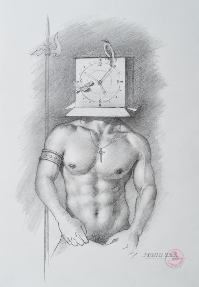 Clock Head Warrior by Hongtao Huang — canvas wall art