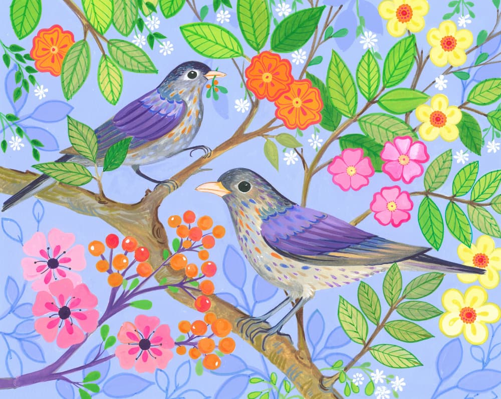 Birds Perched On Branches by Isabelle Brent — canvas wall art