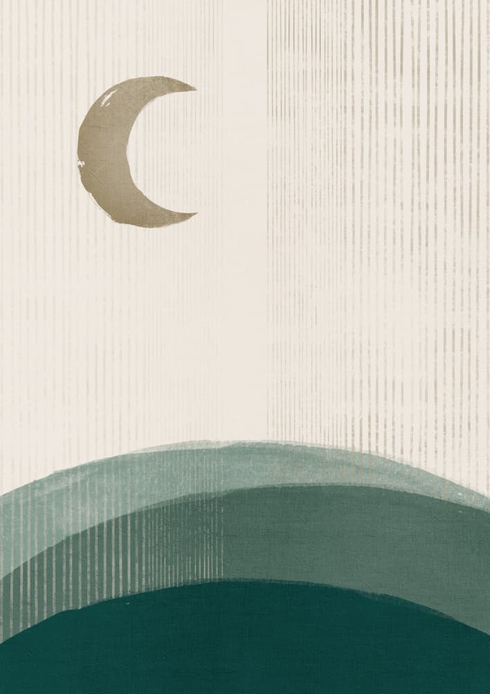 Crescent Moon Green Hills by Ema Paraschiv — canvas wall art