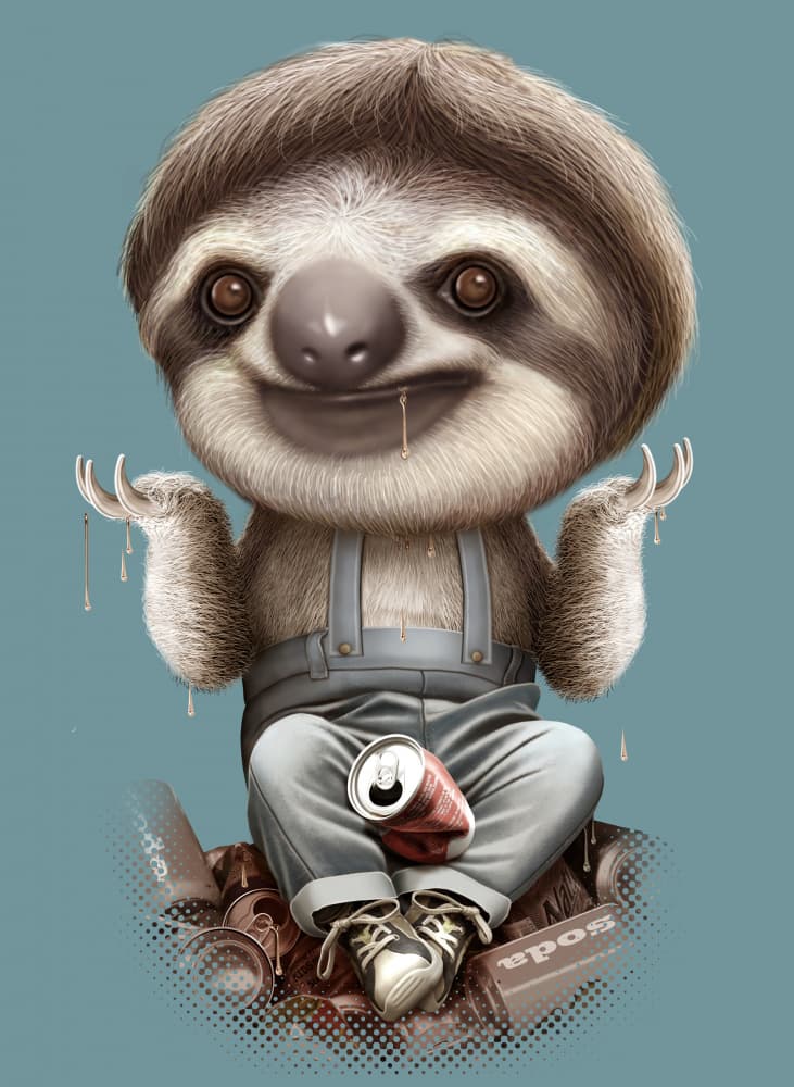 Cute Messy Sloth by Adam Lawless — canvas wall art