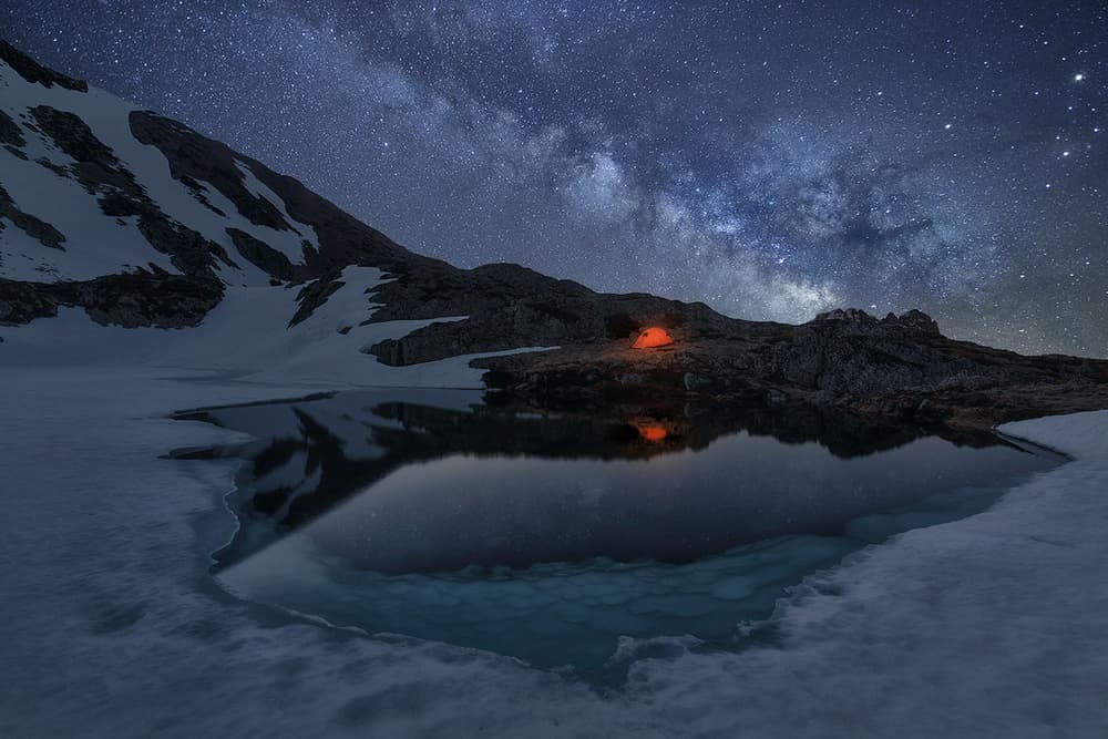 Milky Way Mountain Camp by Carlos Gonzalez — canvas wall art