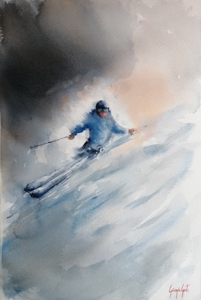 Skier In Powder Snow by Giorgio Gosti — canvas wall art