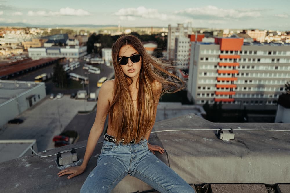 Rooftop City Girl by Martin Krystynek MQEP — canvas wall art