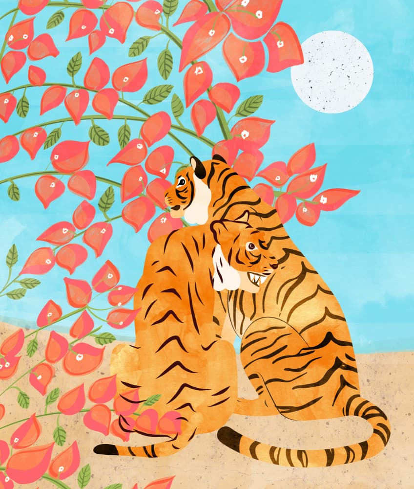 Cuddling Tigers Moonlight by Uma Gokhale — canvas wall art