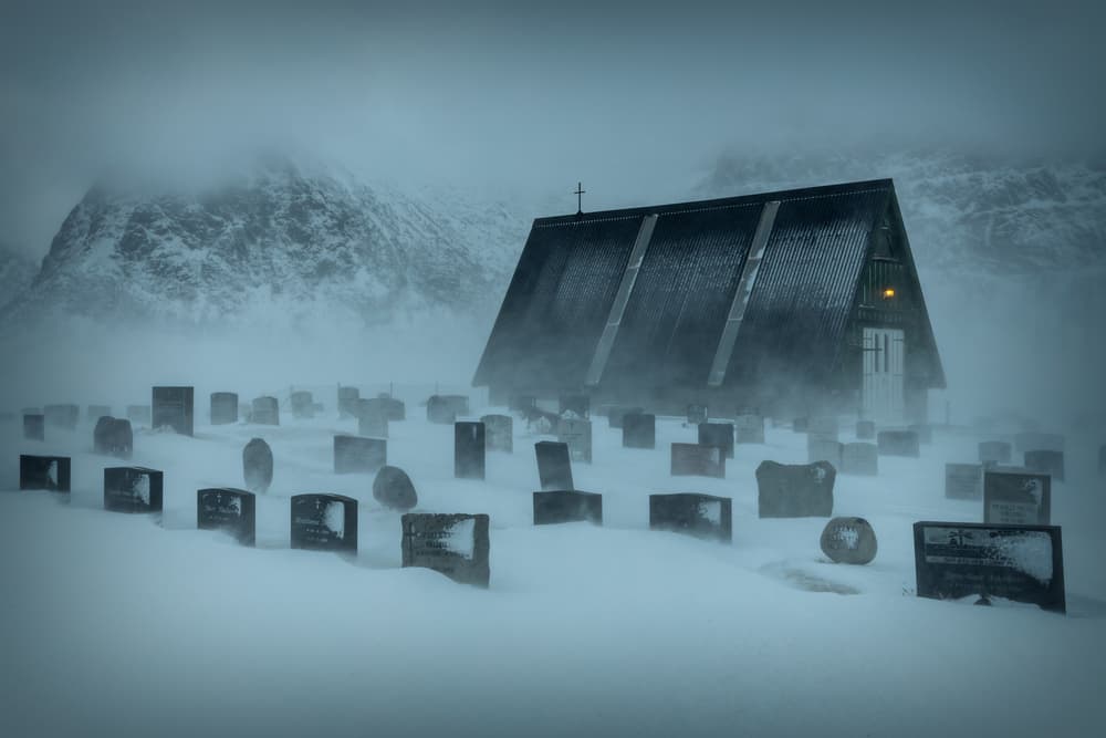 Blizzard Church Graveyard by Adrian Popan — canvas wall art