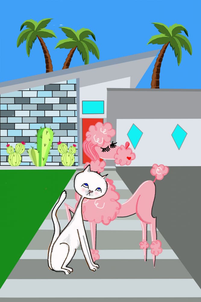 Midcentury Poodle and Cat by Lynnda Rakos — canvas wall art