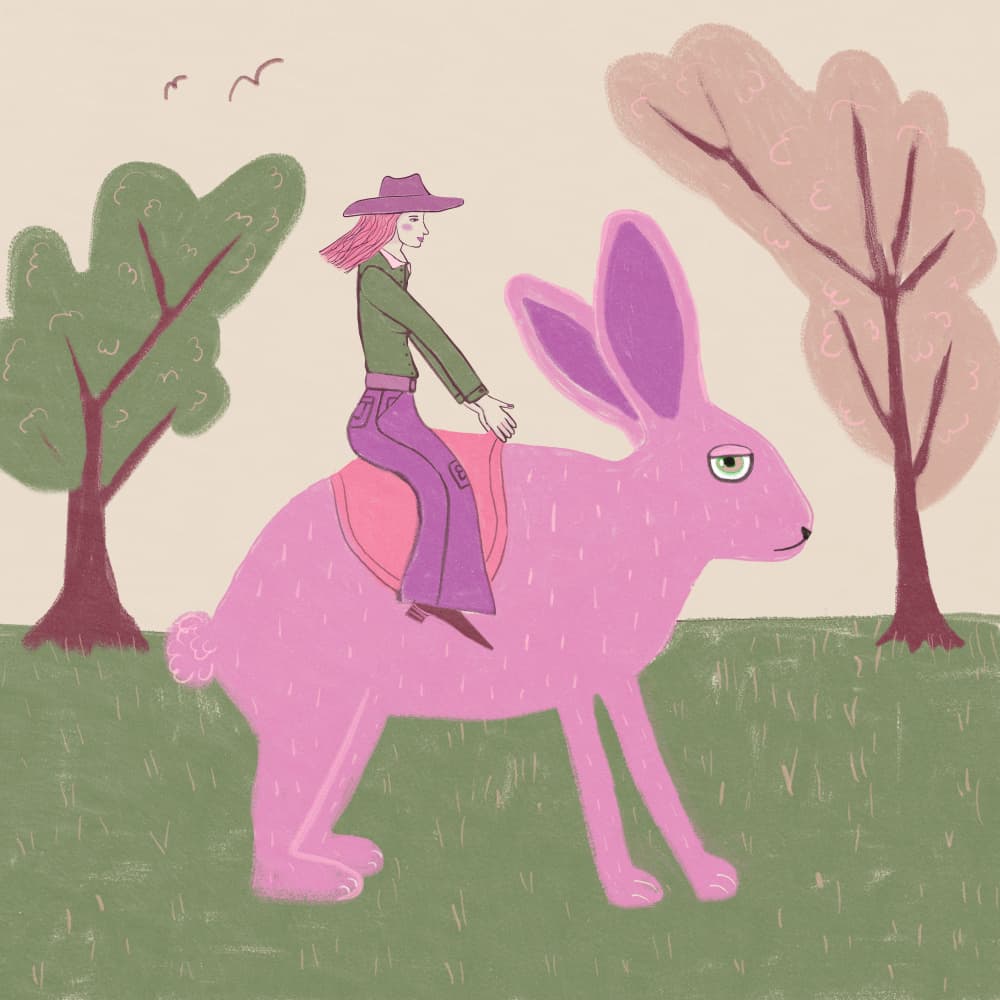Rabbit cowgirl western pink by Sharyn Bursic — canvas wall art