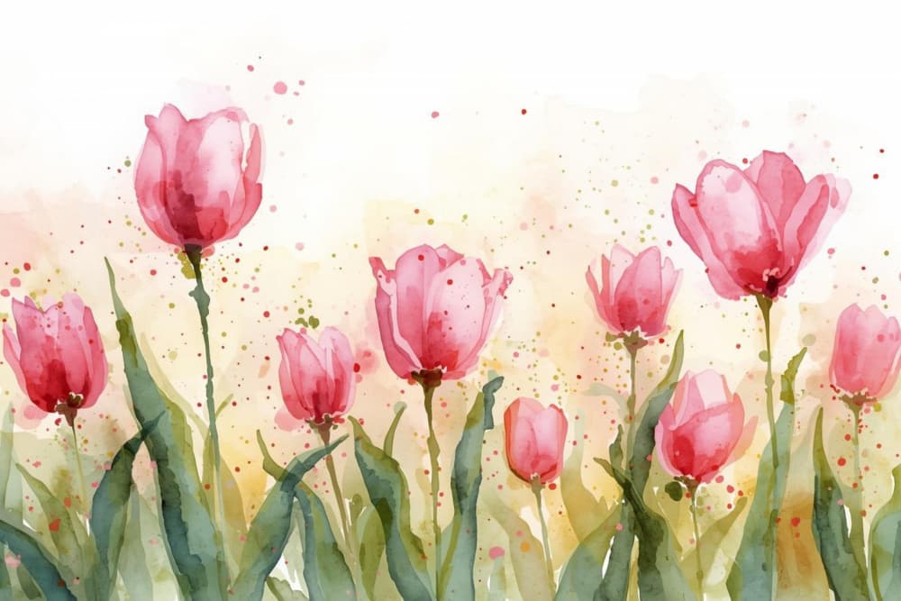 Pink Watercolor Tulips by Ohkimiko — canvas wall art