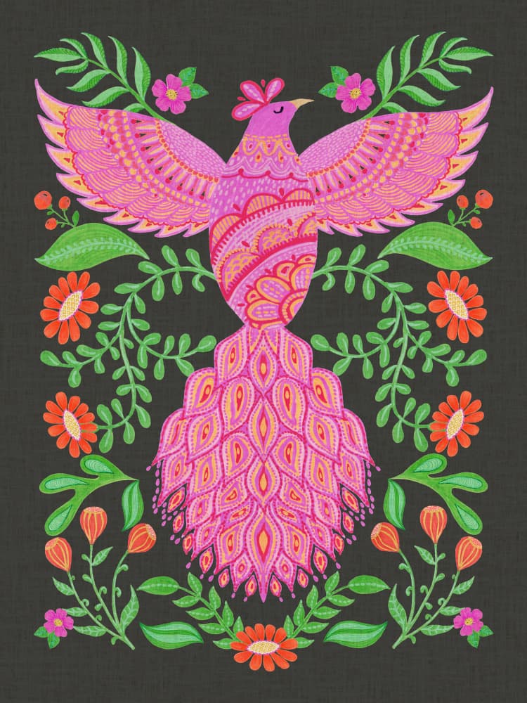 Vibrant Folk Phoenix by Suchi Deb — canvas wall art