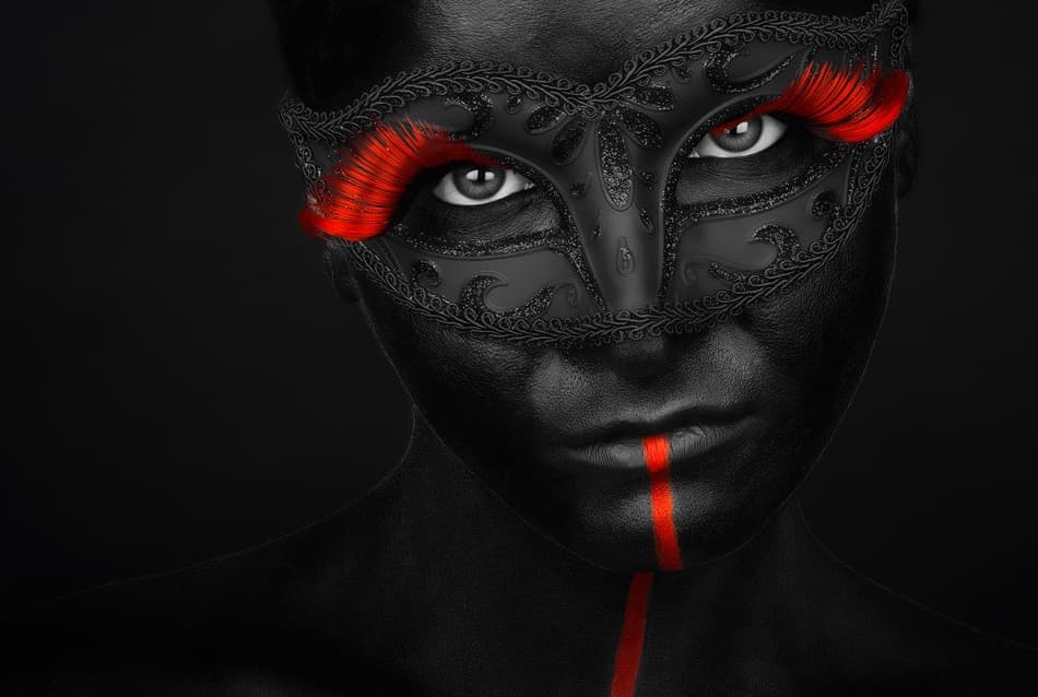 Black Mask Red Gaze by Petko Petkov — canvas wall art