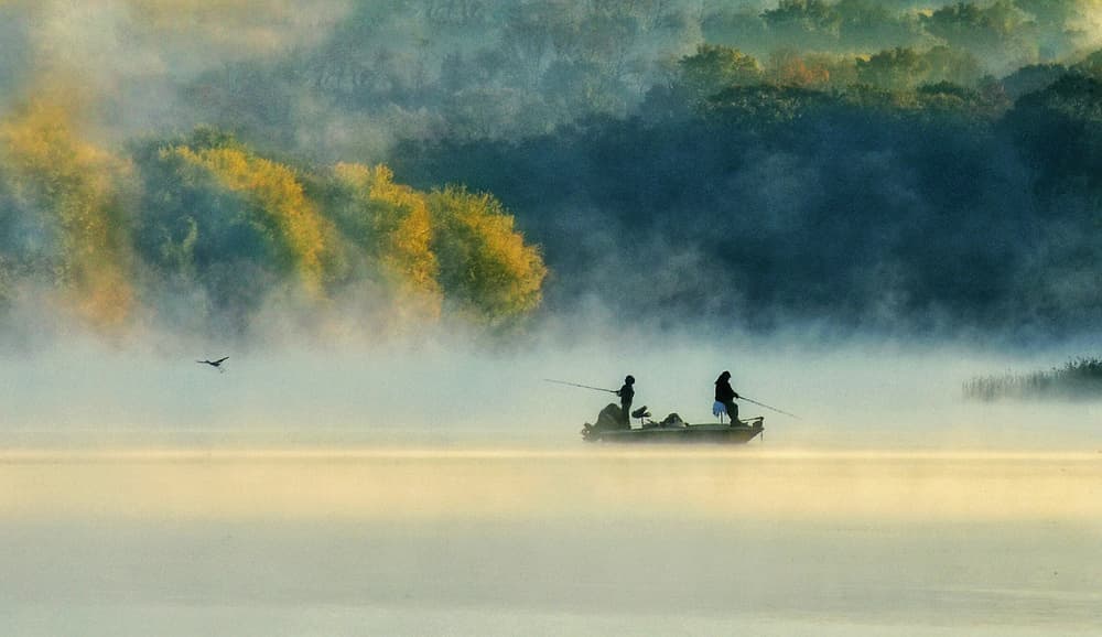 Misty Morning Fishing by Eric Zhang — canvas wall art