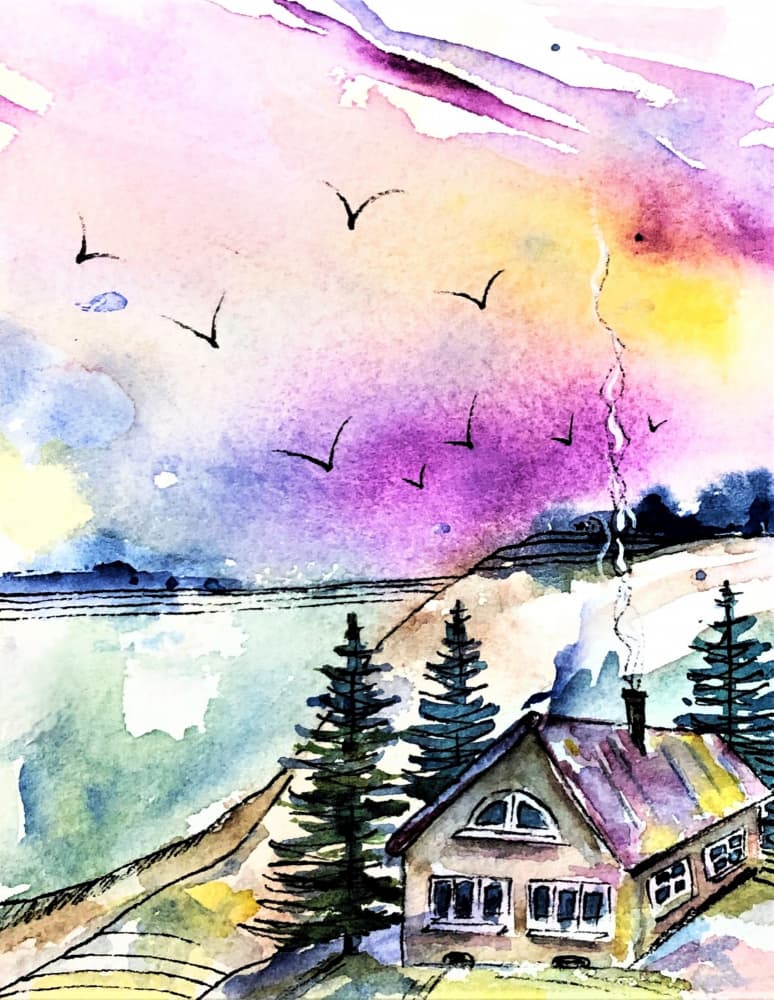 Cozy Watercolor Landscape by Anda Bieza — canvas wall art