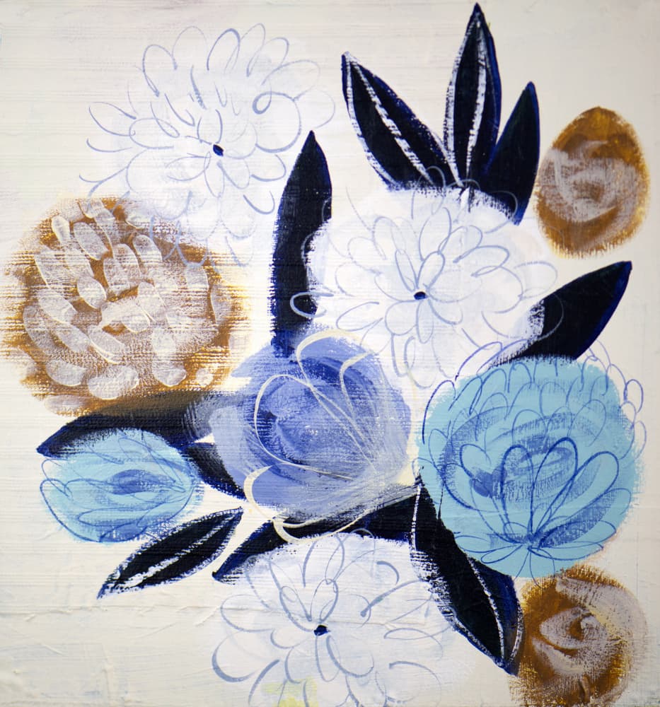 Abstract Blue Gold Flowers by Shelley Hampe — canvas wall art