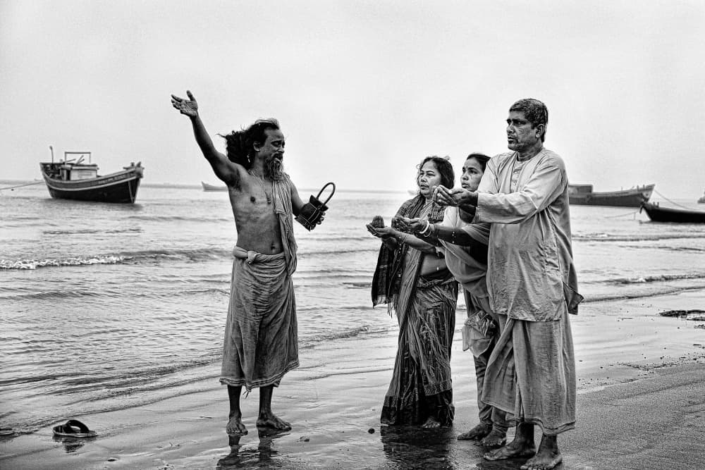 Holy Man Beach Ritual by Shaibal Nandi — canvas wall art