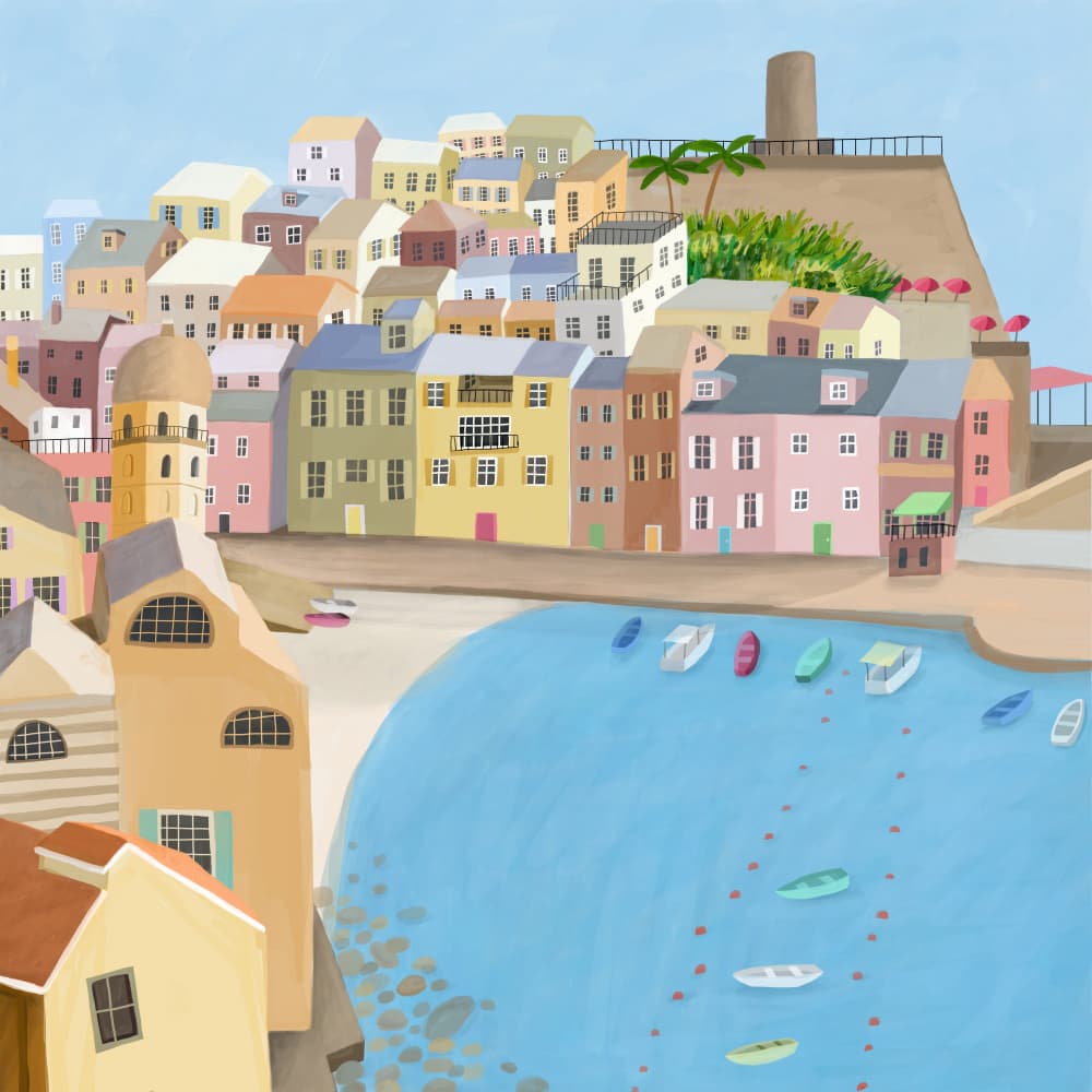 Colorful Coastal Town by Carla Daly — canvas wall art