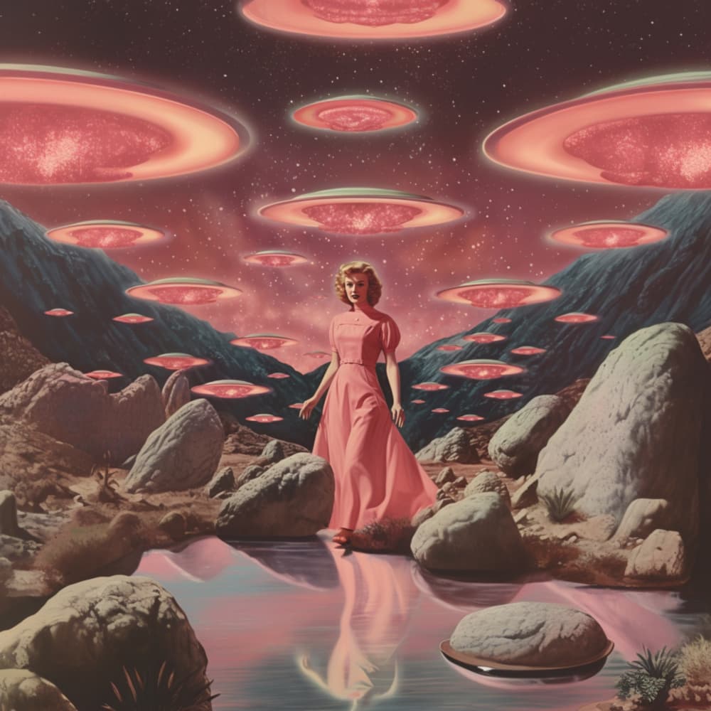Retro Desert UFOs by Samantha Hearn — canvas wall art