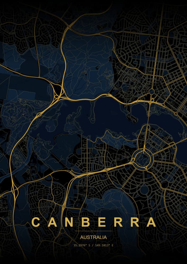 Golden Canberra Map by HUGO — canvas wall art