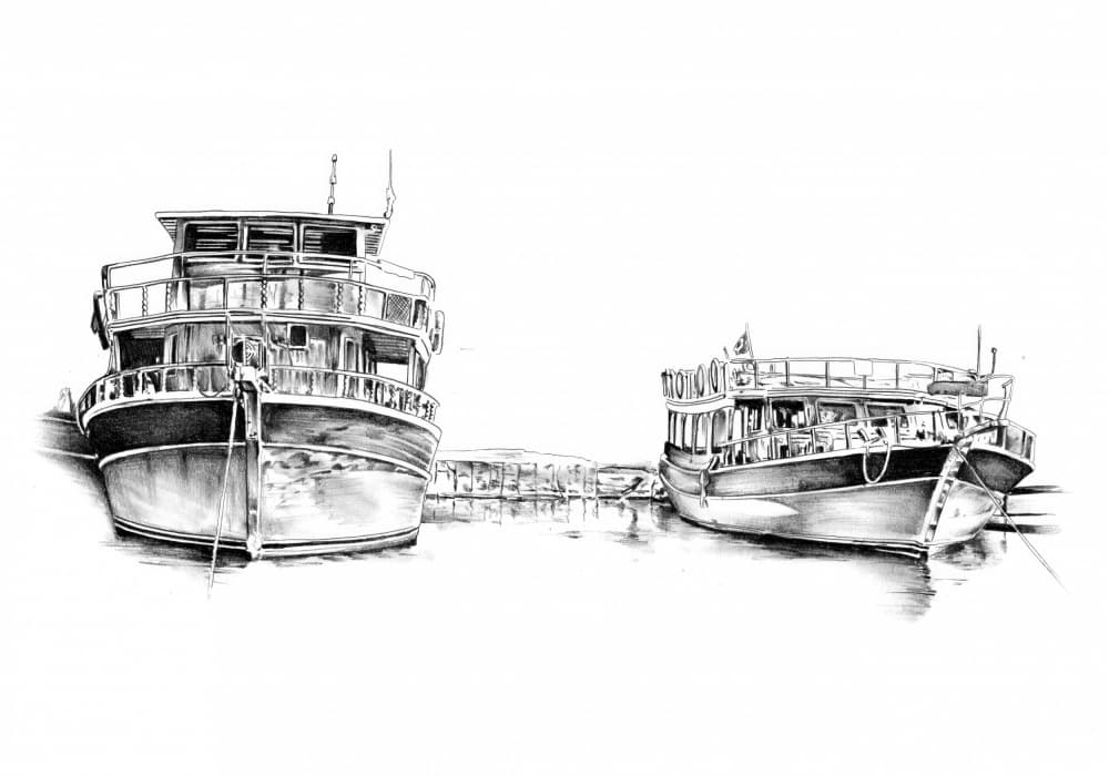 Harbor Boats Sketch by Kulik — canvas wall art