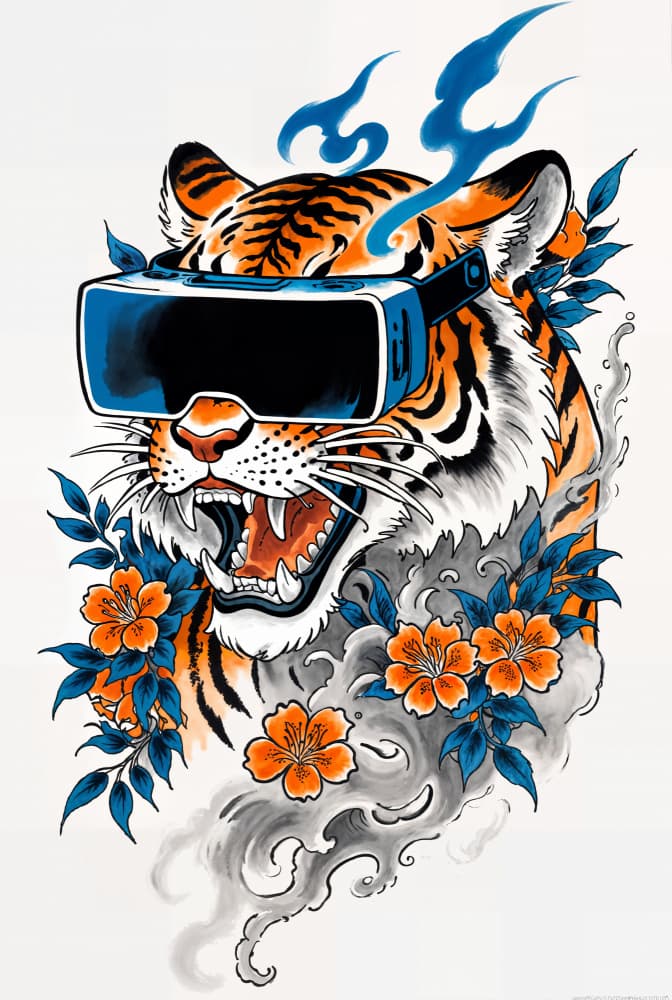 Cyber Tiger Blossom by Robert Farkas — canvas wall art