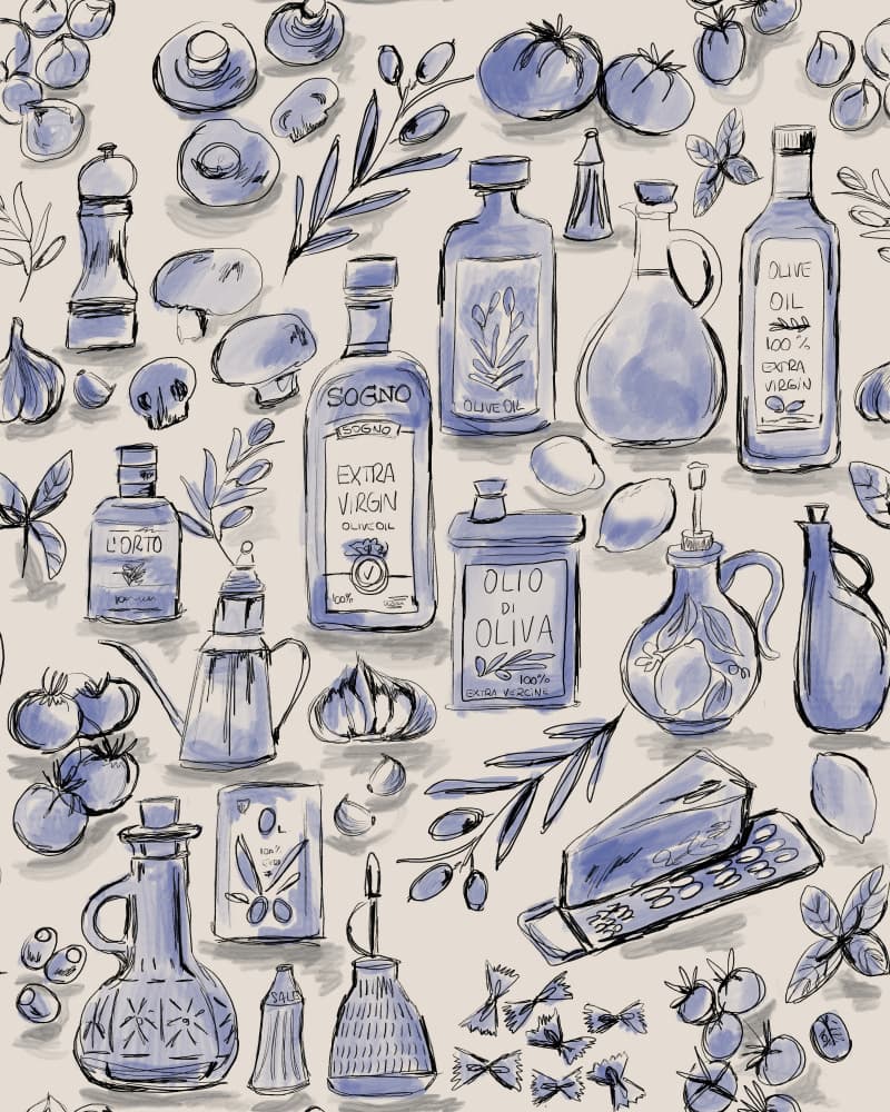 Cucina Italiana Blue by Anis Illustration — canvas wall art