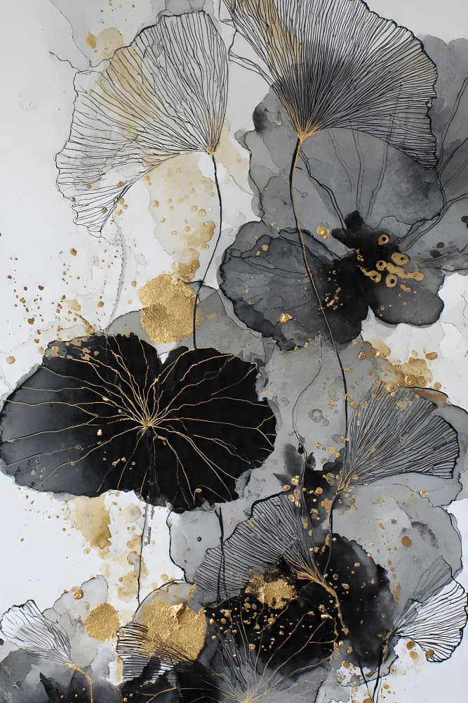 Black Gold Botanicals by Miguel Bruzual — canvas wall art