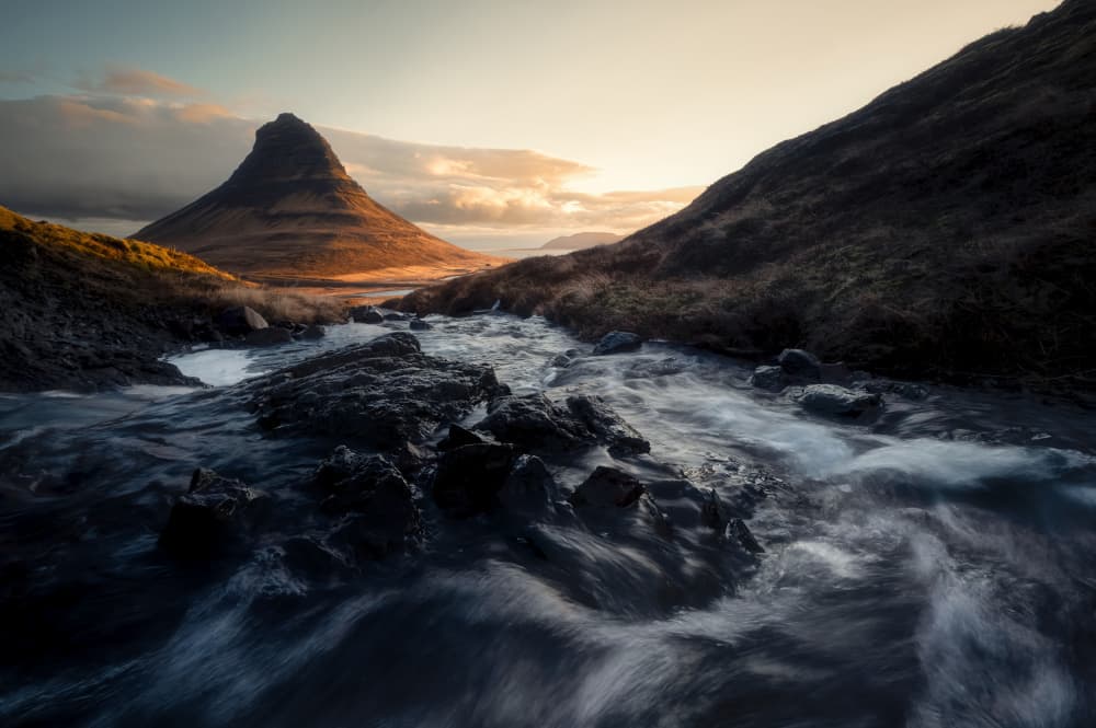 Golden Hour Mountain River by Martin Morávek — canvas wall art