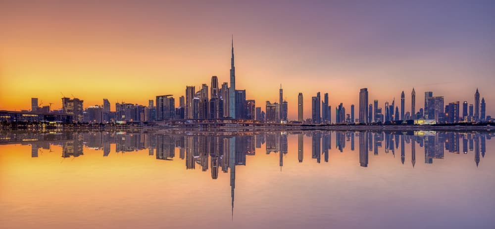 Dubai Skyline Reflection by Judith Kuhn — canvas wall art
