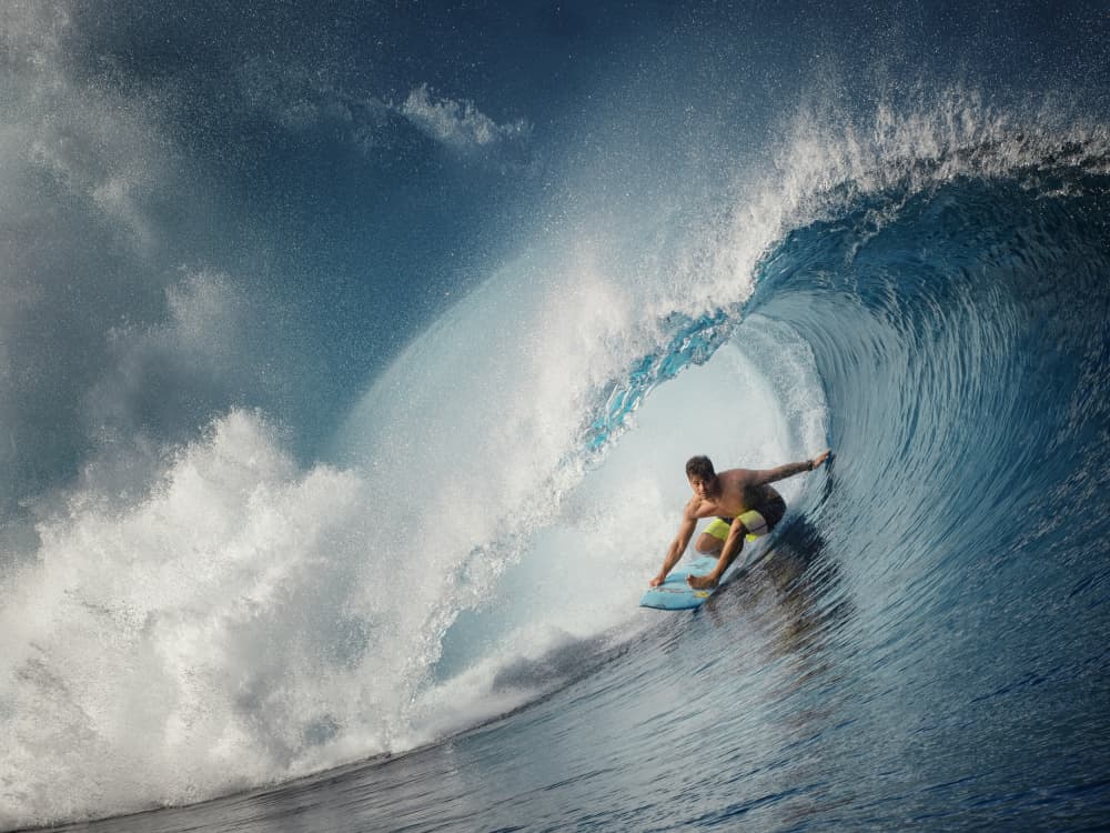 Surfer In The Barrel by Mathilde Guillemot — canvas wall art