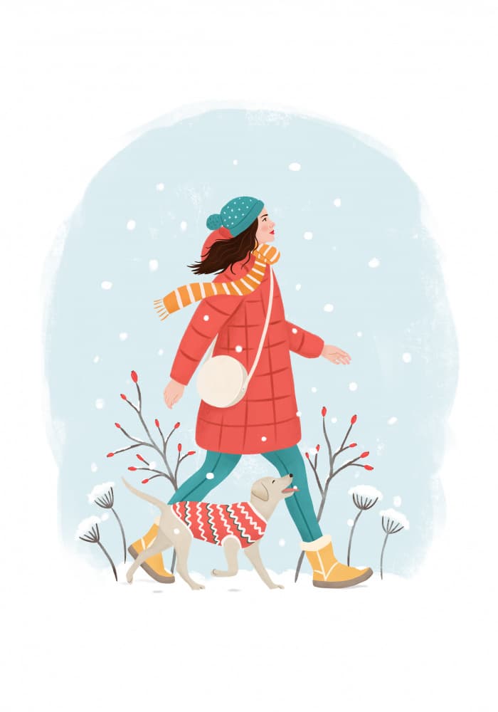 Winter Walk with Dog by Petra Holíková — canvas wall art