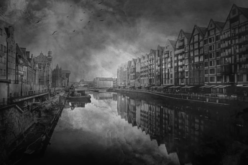 Dark Canal City Reflections by Robert Fabrowski — canvas wall art