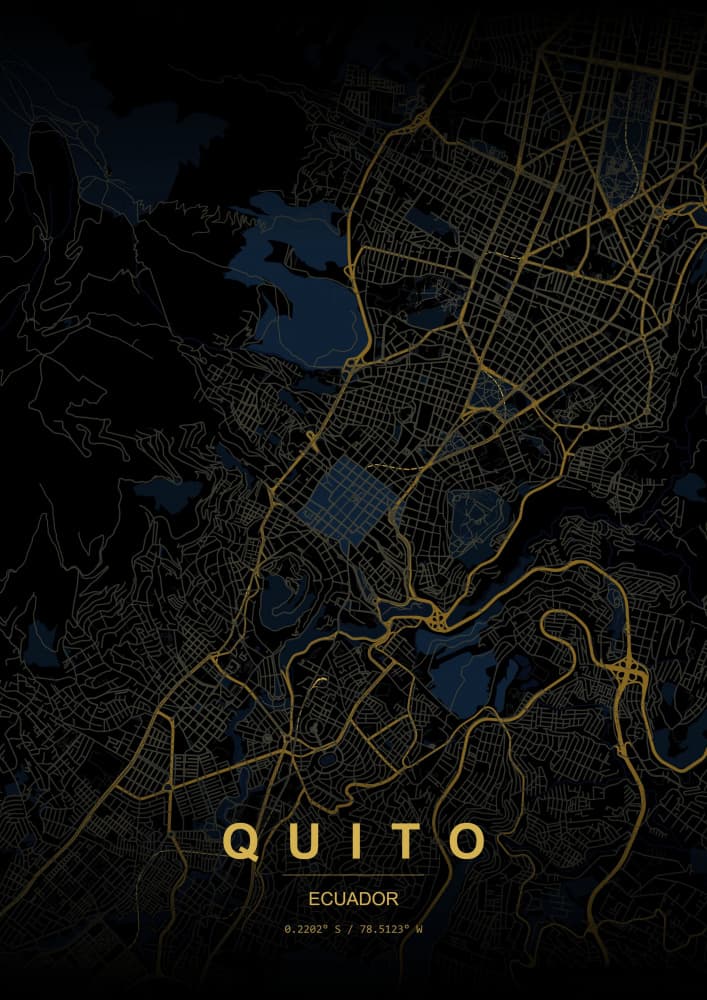 Quito City Night Map by HUGO — canvas wall art