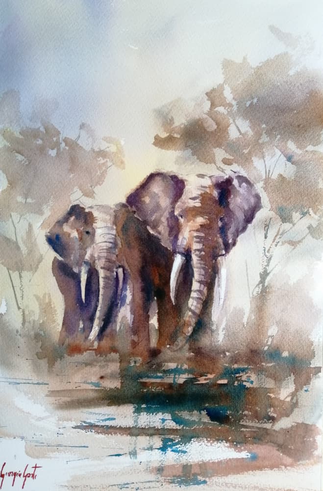 Safari Elephant Reflections by Giorgio Gosti — canvas wall art