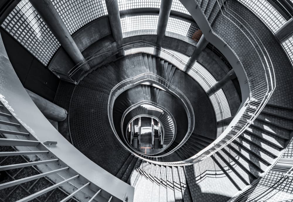 Geometric Spiral Staircase by Tomoshi Hara — canvas wall art