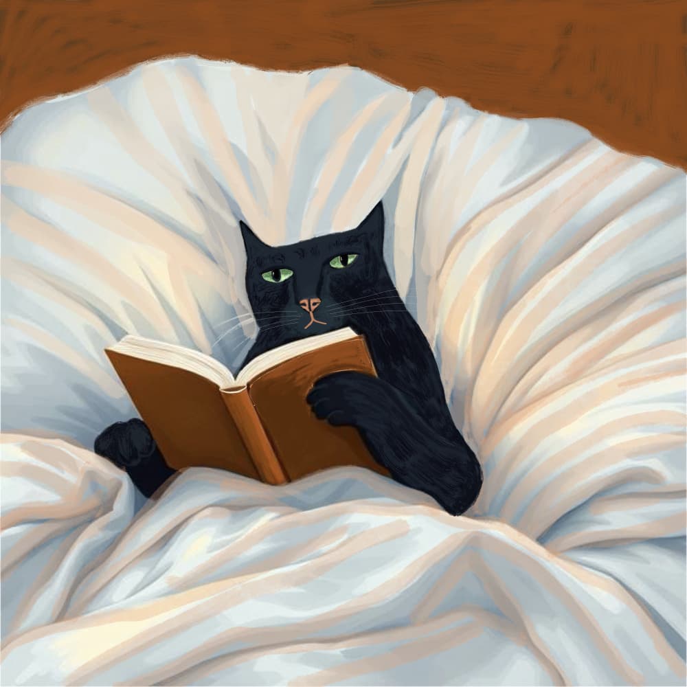 Cozy Cat Reading by Sharyn Bursic — canvas wall art