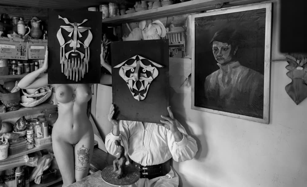 Masks and the Nude by Raul Ghiman — canvas wall art