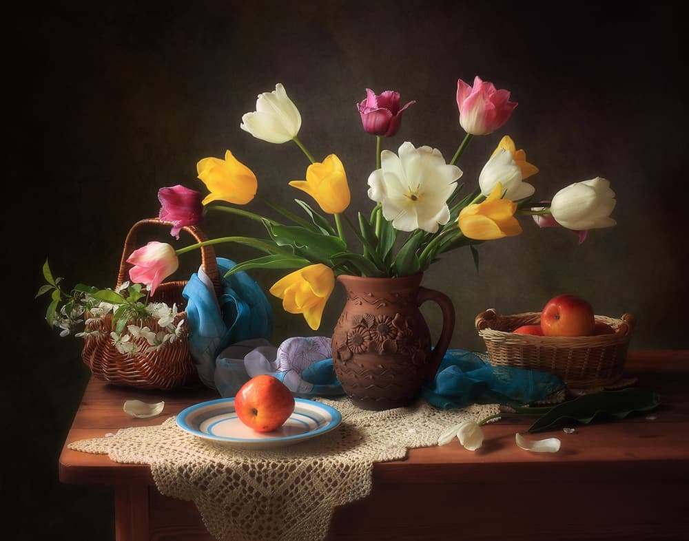 Classic Tulip Still Life by Tatyana Skorokhod — canvas wall art