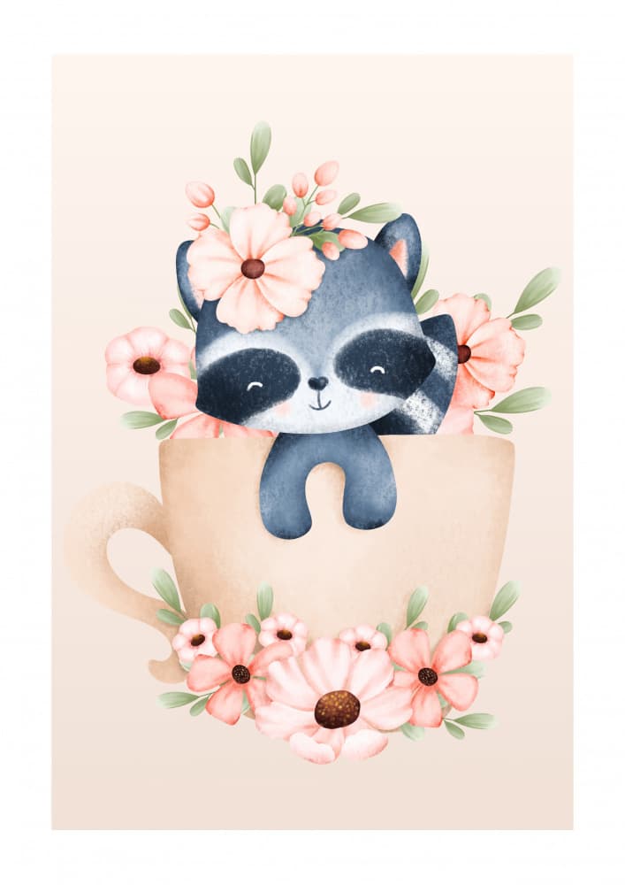 Cute Raccoon Teacup by Saskia Michele — canvas wall art