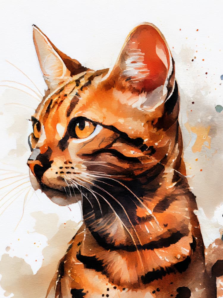 Watercolor Bengal Cat by Justyna Jaszke — canvas wall art