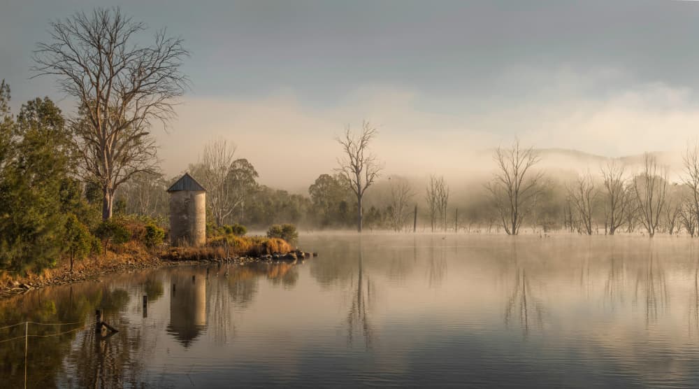 Misty Lake Morning by Emanuel Papamanolis — canvas wall art
