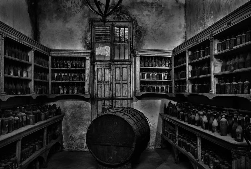Vintage Bottle Cellar by Hans-Wolfgang Hawerkamp — canvas wall art
