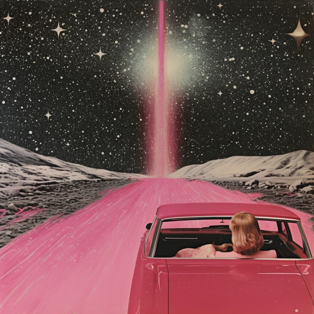 Pink Car Cosmic Journey by Samantha Hearn — canvas wall art
