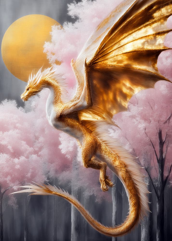 Moonlit Golden Dragon by Justyna Jaszke — canvas wall art